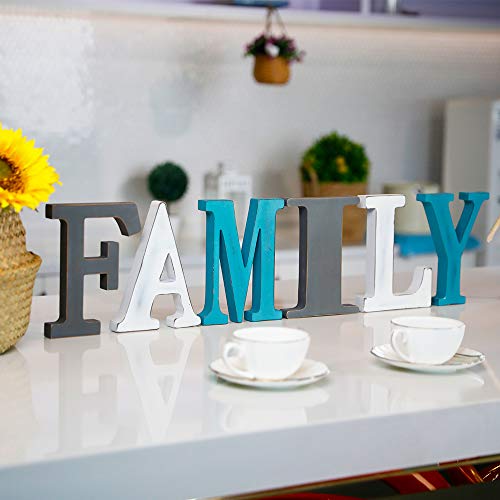 Solution4Patio Wooden Family Decorative Signs With Back Hanging Holes, Freestanding Cutout Words Table Centerpiece, Rustic Letters For Living Room, Home Decor #D303A00 #TOP2
