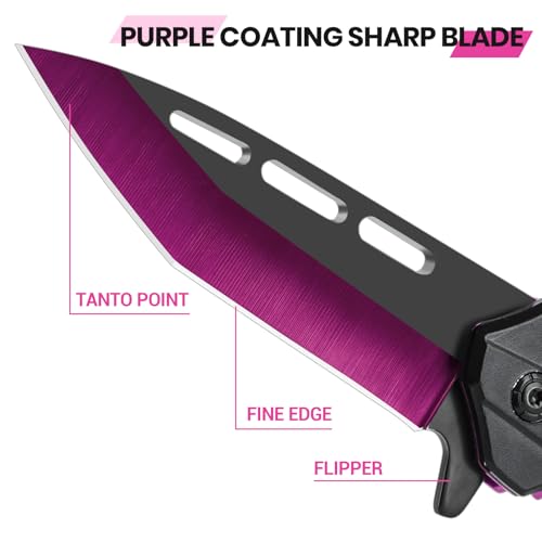 Image of FUNBRO Pocket Knife for Women & Men, Cool Folding Knife with 3.4 inch Stainless Steel Sharp Blade, Flipper Open EDC Knives with Clip for Outdoor Camping Hiking (Purple)