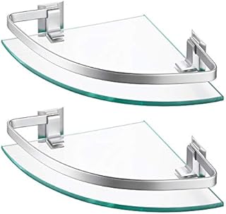 KES Aluminum Glass Bathroom Shelf Shower Corner Shelf Storage Caddy Basket 8MM Extra-Thick Tempered Glass Wall Mounted Silver 2 Pack, A4120A-P2