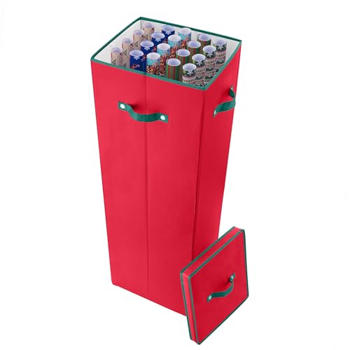 Wrapping Paper Storage Box - Holds 20 Rolls of Gift Wrap - Upright Container with Dividers - For Holiday and Christmas Wrap by Elf Stor (Red)