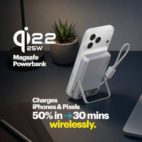 Image of Stuffcool Odin Pro 10000mAh Qi2.2 MagSafe Powerbank, 25W Wireless, 45W PD Wired, Built-in Type-C Cable, Stand & TFT Display, Charges iPhone 18 /18 Pro /Duo & Pixel 11 - 50% in 30 Mins Wirelessly