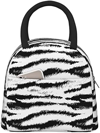 Niuyoif Black White Tiger Print Lunch Box Reusable Insulated Waterproof Lunch Bag Cooler Tote Box With Pocket Zipper Closure For Women Men Work/Travel/Picnic