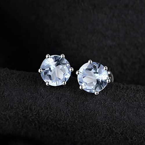 JewelryPalace Round Natural Blue Topaz Peridot Garnet Citrine Amethyst Stud Earrings for Women, 925 Sterling Silver 14k Gold Plated Stud Earrings, Genuine Gemstone Jewelry3