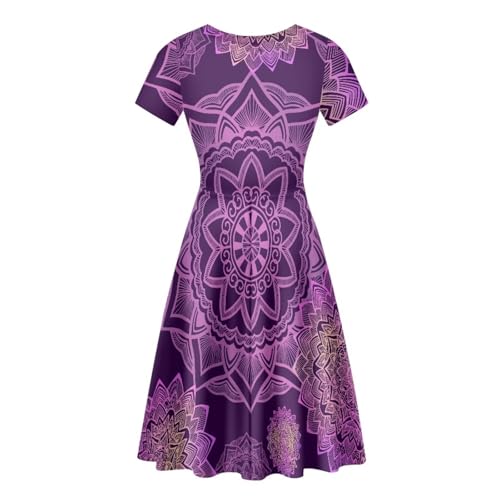 Image of HUGS IDEA Womens Puffy Swing Midi Dress Round Neck Short Sleeve Party A-Line Dresses