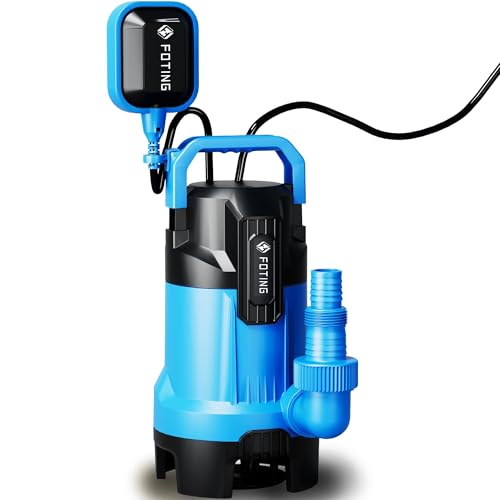 FOTING Submersible Sewage Pump 9000 W, 28000 l/h, Maximum Extraction Height 11 m, Depth of Immersion Max. 7 m, Noril Wheel, 16 Feet Power Cord for Swimming Pool: