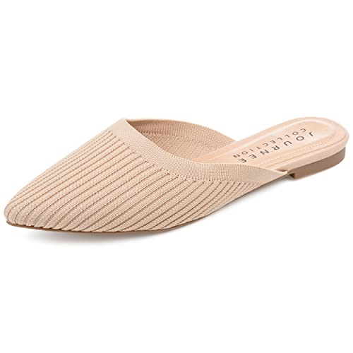 Image of Journee Flat Knit Mules for Women - Closed Pointed Toe Slip-On Shoe - Comfortable Aniee Slide