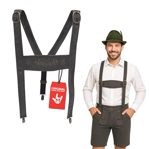 Nicky Bigs Novelties Lederhosen For Men Suspenders For Men Costume Oktoberfest Outfits For Mens Funny Suspenders German Outfits For Mens - Grey
