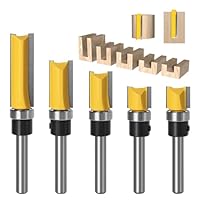 Palwin Bündigfräser 6.35mm, 5 Stück Bündigfräser Kugellager, Schaft Bündigfräser Set mit Kugellager, Doppelseitiger Fräser für oberfräse 11.9mm,20mm,25mm,38mm