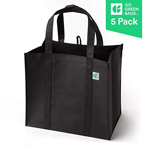 Reusable Grocery Bags (5 Pack, Black) - Hold 40+ lbs - Extra Large