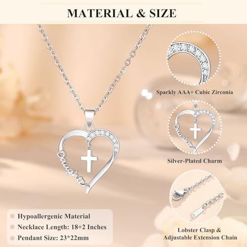 PINKDODO Heart Cross Necklace for Women Baptism Confirmation Easter Gifts3