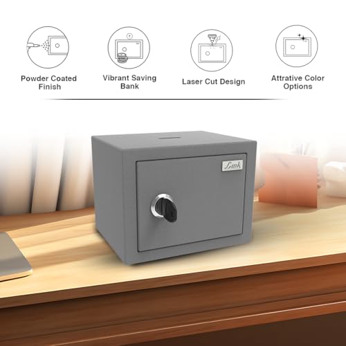 Image of Link Smart 2 Litres Gullak Safe Locker for Home & Office| 3-Year Warranty| Mechanical Key, CRCA Material, Laser Cut Design| Vibrant Saaving Bank|Weight : 0.9 Kg| Acoustic Grey
