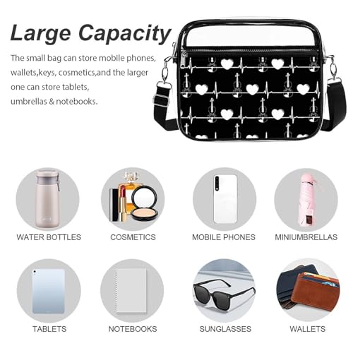 Heart Large Crossbody Bag Clear Stadium Bag Anti-Theft Side Shoulder Bags Messenger Bag with 2 Compartments3
