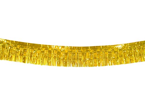 10 Feet Long Roll Gold Foil Fringe Garland - Pack of 1 | Shiny Metallic Tassle Banner | Ideal for Parade Floats, Bridal Shower, Bachelorette, Wedding, Birthday | Wall Hanging Fringe Garland Banner