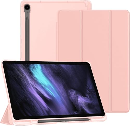 Image of MOCA Case for Samsung Galaxy Tab S10 Plus / S9 Plus 12.4-Inch, Translucent Back Tri-Fold Stand Cover, Supports S Pen Charging, Auto Wake /Sleep, Protective PU + PC Tablet Case (Rose Gold)