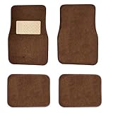 New Carpet Car Floor Mats 4 Pc Set for Cars Trucks SUVS with Heel Pad -Front and Rear Mats Universal Classic Matching Heel Pad (Brown)