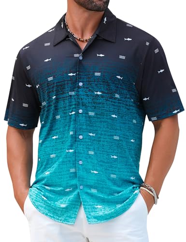 ELETOP Men's Hawaiian Shirt Summer Stretch Short Sleeve Tropical Beach Button Down Casual Shirt M035 Gradient Green L