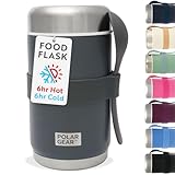 520ml Insulated Food Flasks For Hot Food – Double-Wall Stainless Steel Hot Food Flask With Spoon – Thermal Lunch Box keeps Meals Drinks Hot or Cold for 6 Hours – Leakproof Soup Containers (Graphite)