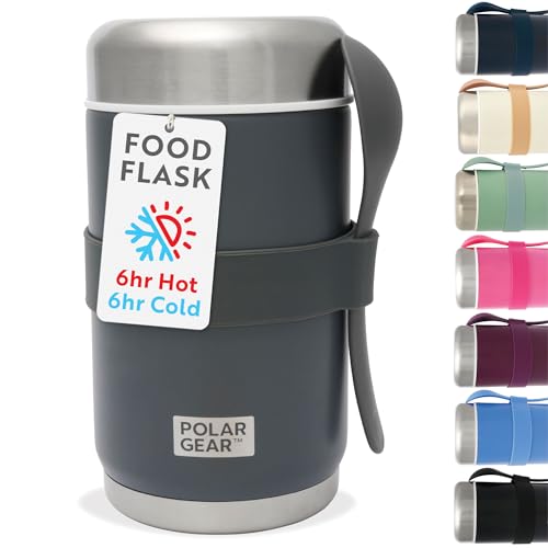 520ml Insulated Food Flasks For Hot Food – Double-Wall Stainless Steel Hot Food Flask With Spoon – Thermal Lunch Box keeps Meals Drinks Hot or Cold for 6 Hours – Leakproof Soup Containers (Graphite)
