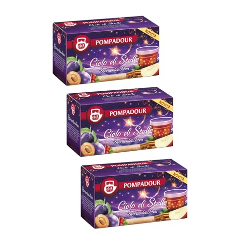 Pompadour® | Mezcla de frutas de canela y ciruela | Infusión de Manzana, Canela, Ciruela y Clavo - 3 x 20 Filtros (150 Gr) | Té de hierbas cielo estrellado