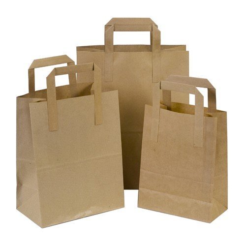 Thali Outlet - 500 x Brown Large SOS Paper Handle Food Sandwich Takeaway Carrier Bag Box