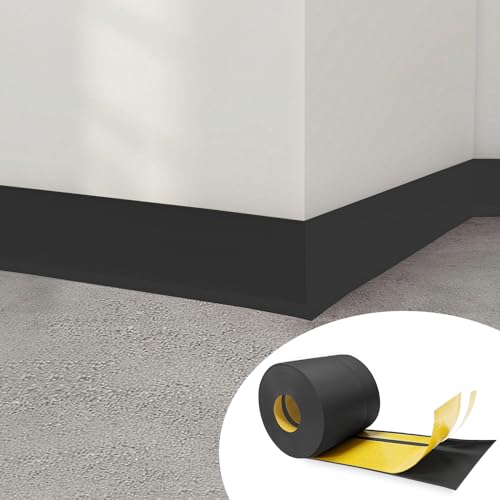 Rodapié de PVC suave, autoadhesivo, 50 x 20 mm, 3 metros, zócalo autoadhesivo, listón de pared, riel de transición de cocina, para cocina y baño, color negro