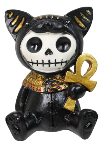 Ebros Egyptian Furrybones Feline Cat Goddess Bastet Holding Ankh Figurine Small 2.75 Inch Tall Furry Bones Skeleton Decor Statue Gods and Goddesses of Egypt