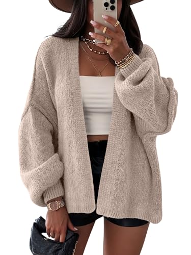 LILLUSORY Chunky Cardigan Sweaters for Women Oversized Long Trendy Early Fall Outfits Fashion Cozy 2025 Winter Clothing Grey Beige M