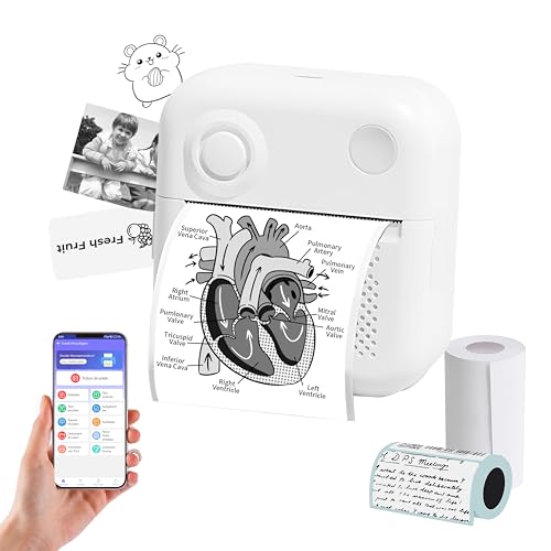 Mini Imprimante Thermique Portable sans Encre - Imprimante Autocollants Bluetooth avec 1 Rouleau...