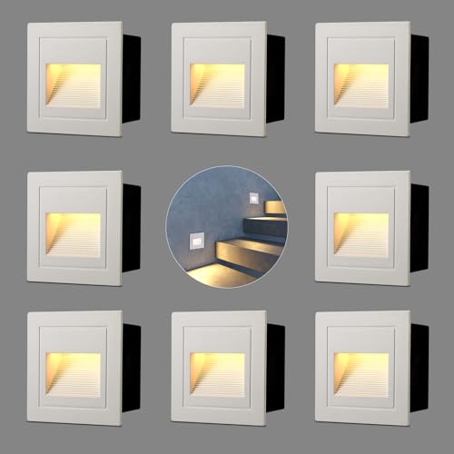 Applique murale encastrée aluminium blanc VivaLet, 8 spots escalier haut de gamme 230V 300LM 3W