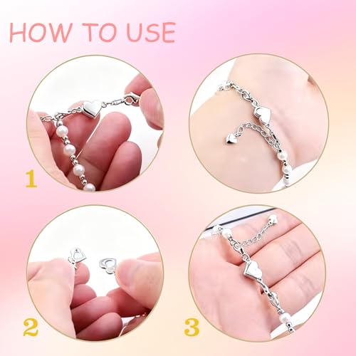 Herz Magnetverschluss Kette, 2 Stück Kettenverlängerung Sterling Silber Verschluss Magnetverschluss Magnet Kettenverschluss Silber für Ketten Halskette Armband DIY Jewellery Making Accessories