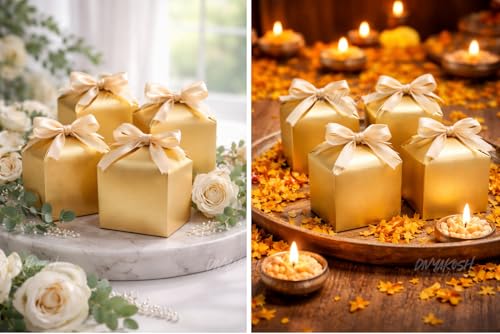 Image of Divyakosh Luxury Gold Gift Boxes Pack of 12 with Satin Ribbon - Premium Gift Boxes for Wedding, Birthday, Baby Shower, Diwali, Party Favors & Elegant Gift Packaging |