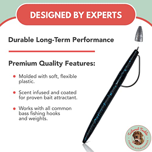 Tailored Tackle Wacky Worm 5 Inch | 25 Pack Bulk Bag | Soft Plastic Stick Bait Made In Usa | Anise Scent Fishing Worms For Wacky Rig Bass Lures | 8 Colors (Black Blue Flake, 5 Inch) #TOP2