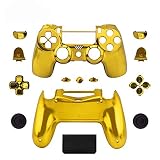 Full Housing Shell Case Cover with Buttons Mod Kit for PS4 Pro Slim JMD-040 Wireless Controller Replacement (Chrome Gold)