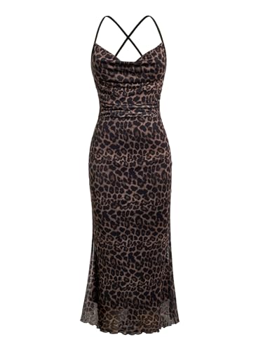 Image of SOLY HUX Women's Floral Mesh Bodycon Cami Dress Cowl Neck Sleeveless Cocktail Party Wedding Guest Long Maxi Dresses