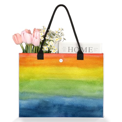 Watercolor Rainbow Art Painting Tote Bag for Women Large Beach Bag Reusable Tote Bags for Work Travel Beach Shopping3