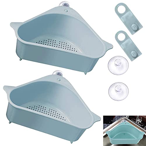 2 Stück Küchenarmatur Schwammhalter, Spüle Caddy Organizer Küchenarmatur Rutschfeste Lagerregal S Spüle Abtropfgestell Regal Seife Schwamm Lagerregal für Seifenbürste, Schwämme(Blau) Cover