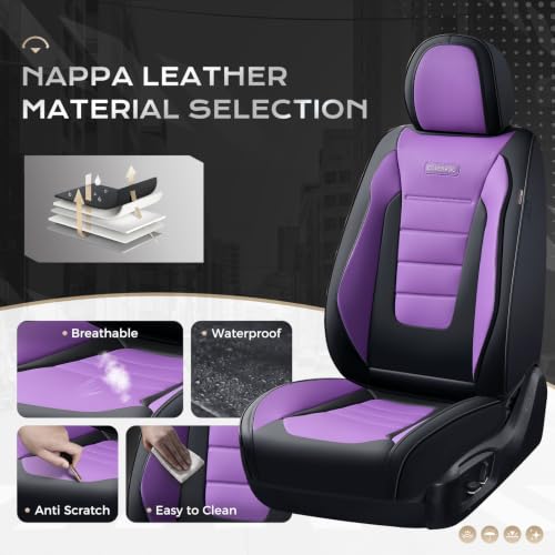 Image of Coverado Car Seat Covers Front, Seat Covers for Cars, Waterproof 2-Pack Car Seat Cushions, Leather Carseat Seat Protectors, Universal Seat Covers Fit for Most Sedans SUV Pick-up Trucks(Black&Purple)