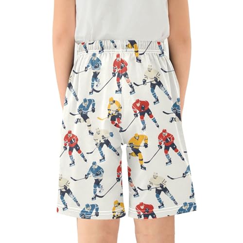 ALAZA Colorful Ice Hockey Player Stylish Cartoon Pajama Shorts Elastic Waist Casual Sleep Shorts with Pockets Size 6-142