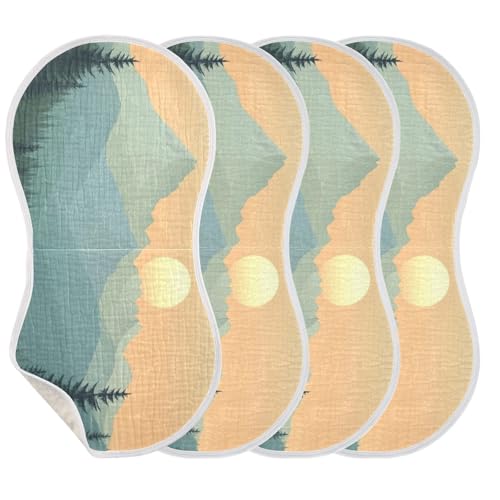 4 Pack Baby Burp Cloths, Soft Absorbent Burping Cloths for Babies, Cotton Milk Spit Up Rags, Large Size for Newborns, Baby Boys and Girls (Mountain Sunset)