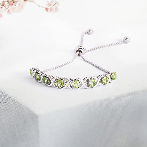 Belinda Jewelz November Birthstone Bangle Bracelet For Women Classic Beautiful 925 Sterling Silver Gemstone Xo Bolo Tennis Bracelets Fine Wrist Jewellery Accessory 4.2 Carat Peridot 11 Inch #TOP4