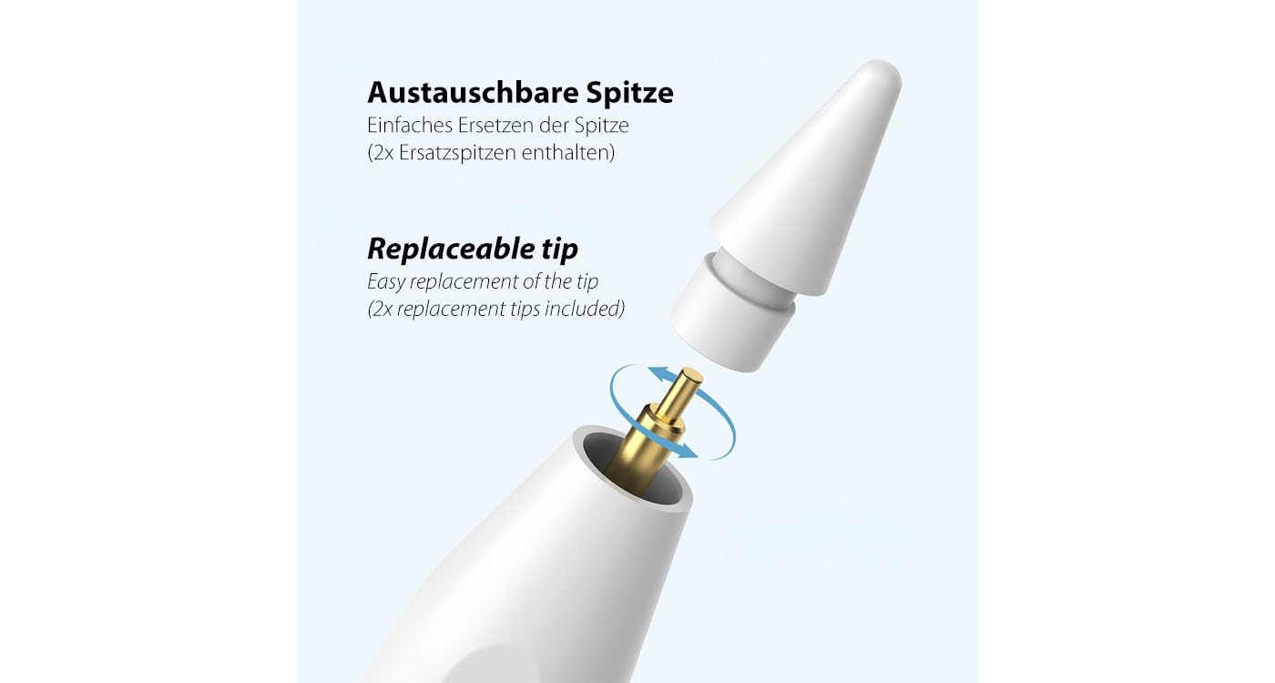 LMP DigiPen compatibile con iPad - Palm Rejection, Sensibilità Tilt, Magnetico, Senza Bluetooth, 14h Autonomia, Led Batteria, 2 Punte di Ricambio, Cavo USB-C Incluso – Bianco