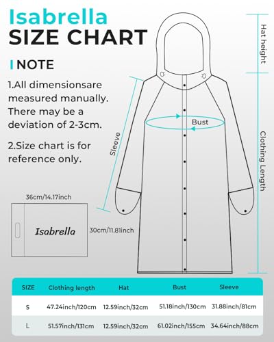 Image of ISABRELLA Long Rain Coat for Men Waterproof, 15000mm H₂O Durable Oxford Unisex Raincoat with Adjustable Wide Brim Hood, Foldable Gloves & Double Zipper for Hiking, Motorcycle Riding