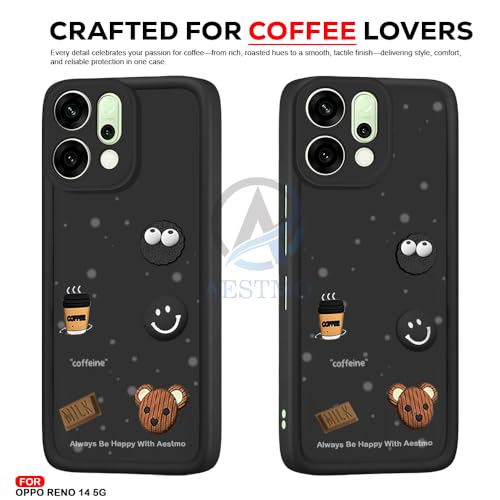 Image of AESTMO Back Case Cover for Oppo Reno 14 5G Cover | Cute Fun Cartoon 3D Ball | Coffee Silicone Case | Full Body Protection | Camera Protection Back Oppo Reno 14 5G (Black)