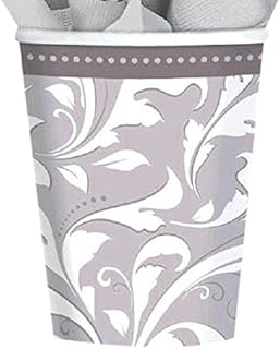 Amscan Stylish Wedding Party Paper Cups (8 Piece), 9 oz, Silver