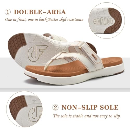 COFACE Womens Orthopedic Flip Flops Ladies Slip On Athletic Yoga Mat Memory Foam Cushioned Recovery Walking Thong Sandals Summer Beach Pool Slippers Plantar Fasciitis Arch Support White Brown Size 7.5 - Image 6