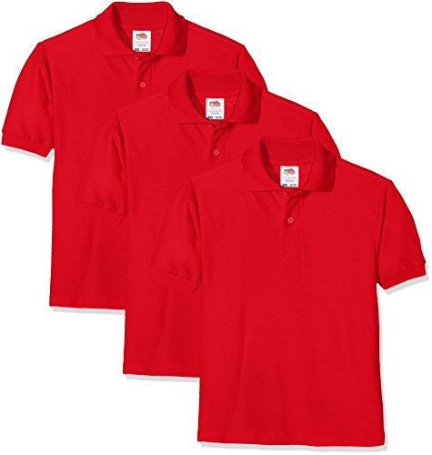 Fruit of the Loom Unisex Baby Short Sleeve Polo Shirt, Red, 9-11 Years UK