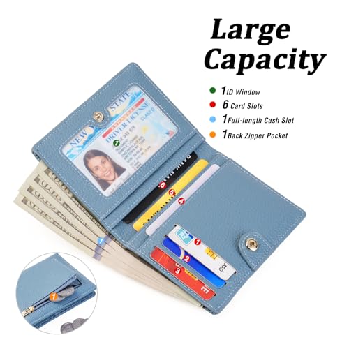 Image of GOIACII Women's Small Bifold Cute Bow Wallet Rfid Blocking Ladies Card holder Wristlet with Zipper Coin Pocket Blue