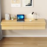 JS Space Scrivania Sospesa da Parete con Cassetti Tavolo Flottante in Legno Scrivania Salvaspazio per Camera Studio Ufficio Casa Piccoli Spazi Natural Wood 140cm/55in