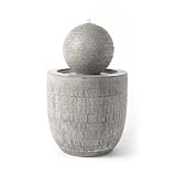KÖHKO Fuente de jardín Zen bola con LED – Fuente decorativa moderna con superficie texturizada para jardín, terraza e interior