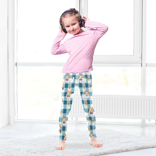Vdsrup Girls Leggings Bow Dog Blue Stripes Kids Length Leggings Pants Athletic Yoga Pants Toddler Tights Trousers 4T4